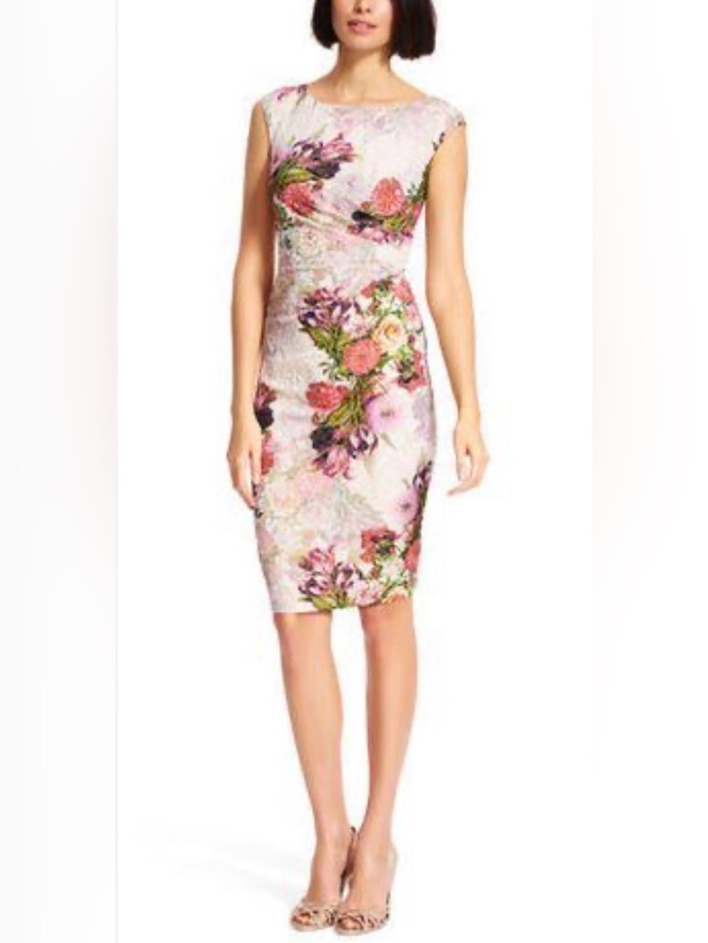 Adrianna Papell Metallic Floral Jacquard Sheath  Dress Sz 10